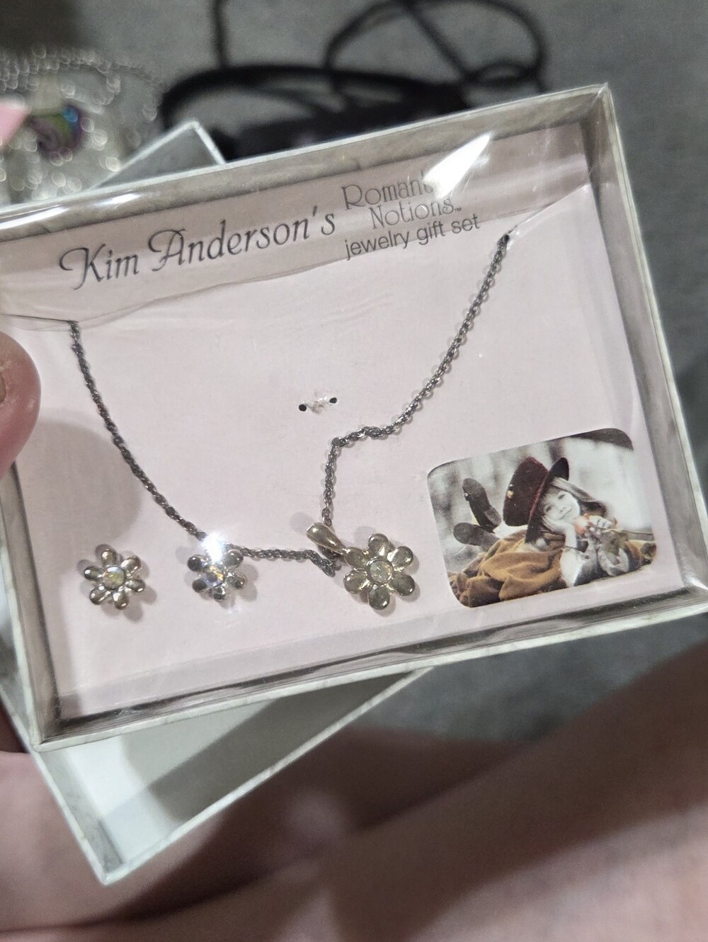 Vintage Kim Anderson Floral Necklace & Earrings Set in Silver